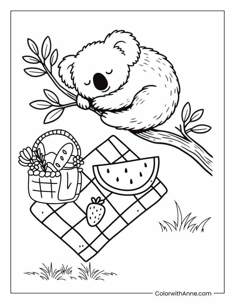 Koala's Sweet Dreams Coloring Page