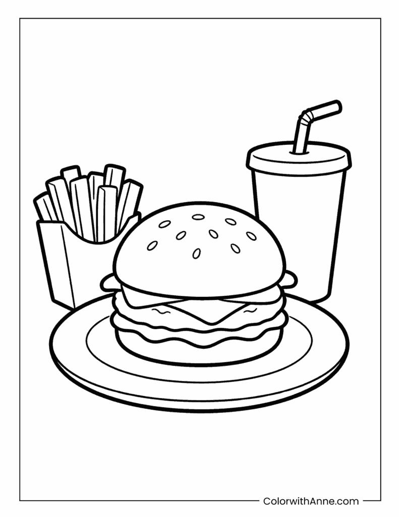 Krabby Patty Meal with Fries and Drink Coloring Page
