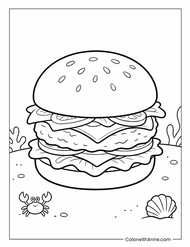 Krabby Patty at the Beach Coloring Page