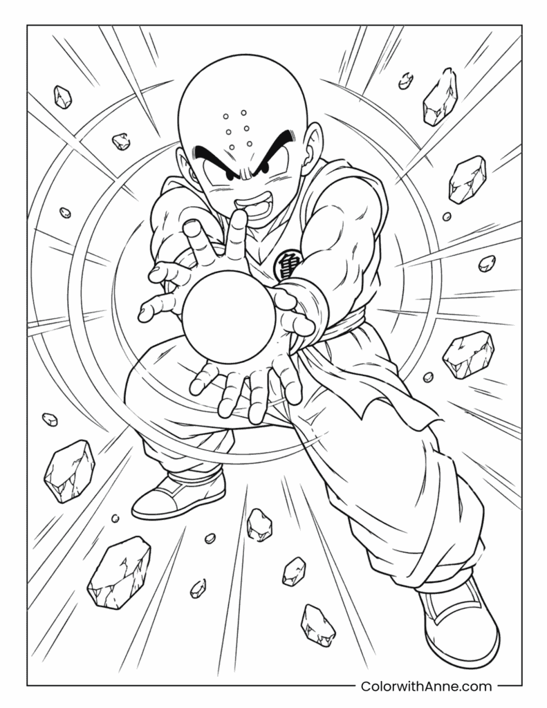Krillin Charging an Energy Blast Coloring Page for Kids