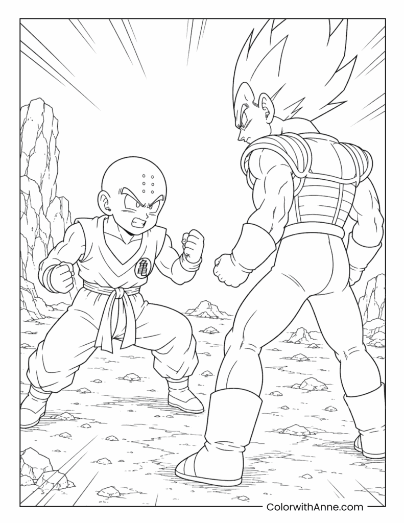 Krillin vs. Vegeta Battle Standoff Coloring Page