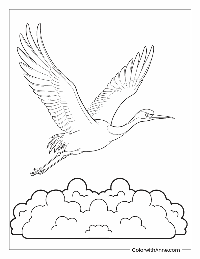 Kung Fu Panda Crane Soaring Above Clouds Coloring Page