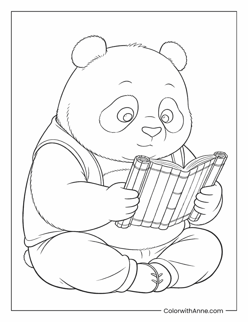 Kung Fu Panda Po Reading a Scroll Coloring Page