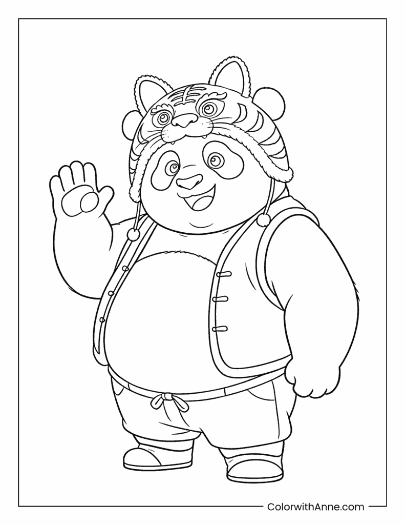 Kung Fu Panda Po with Tiger Hat Coloring Page