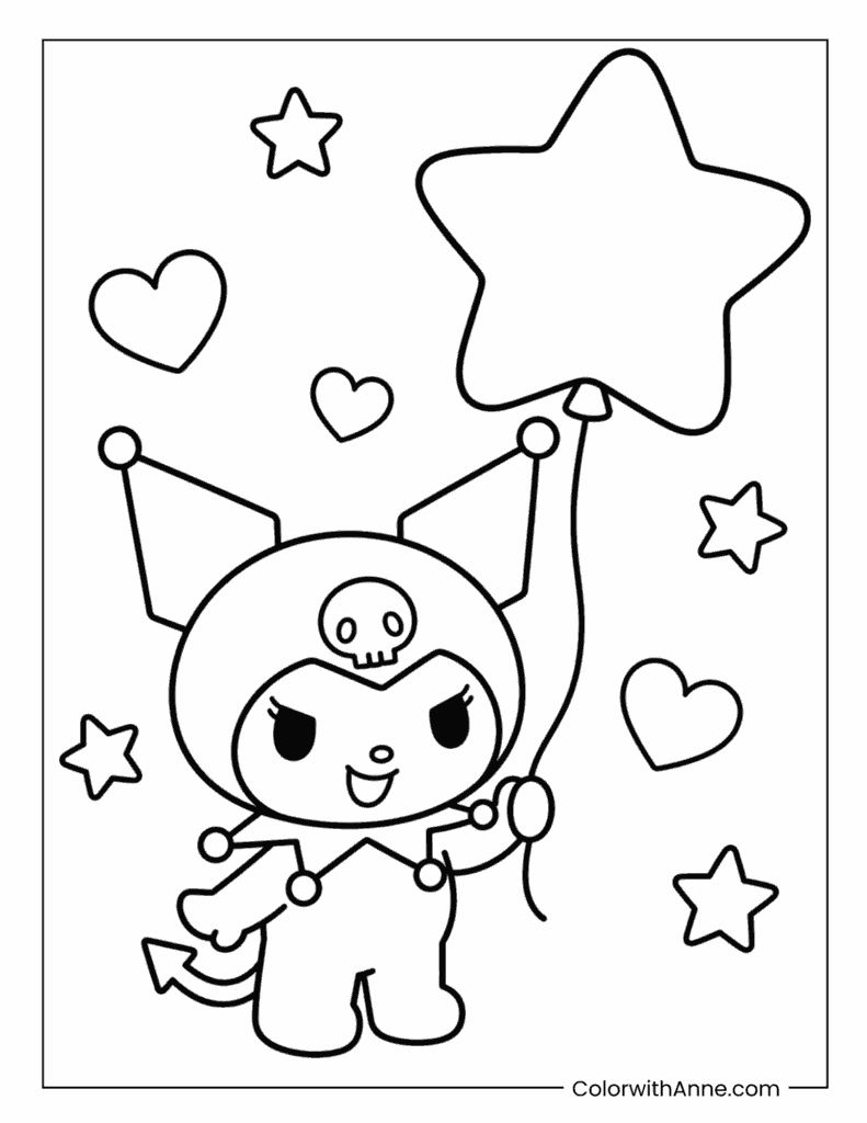Kuromi Holding a Star Balloon Coloring Page