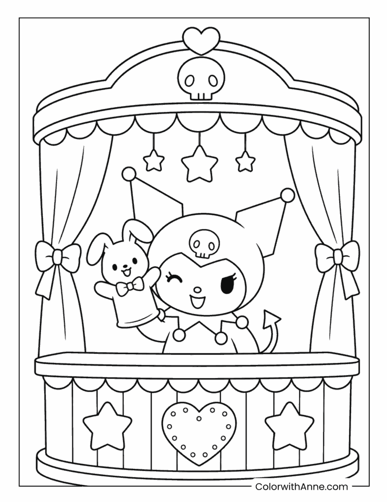 Kuromi Performing a Cute Puppet Show Coloring Page