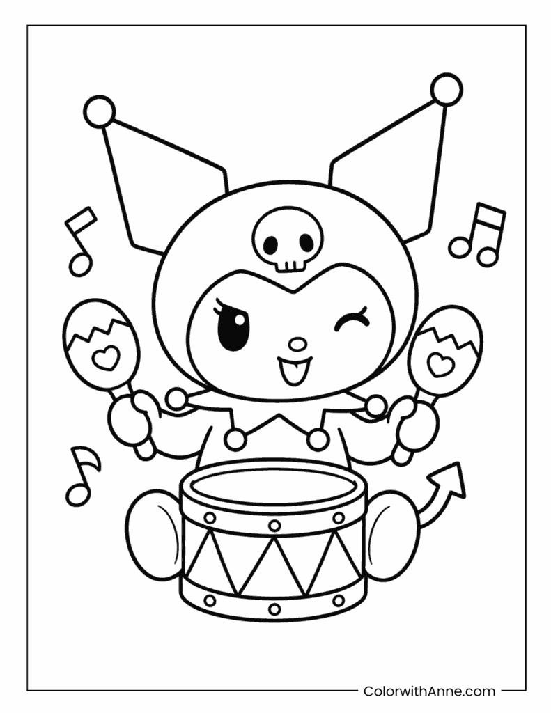 Kuromi Playing the Drum and Maracas Coloring Page