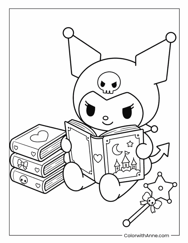 Kuromi Reading a Magical Storybook Coloring Page