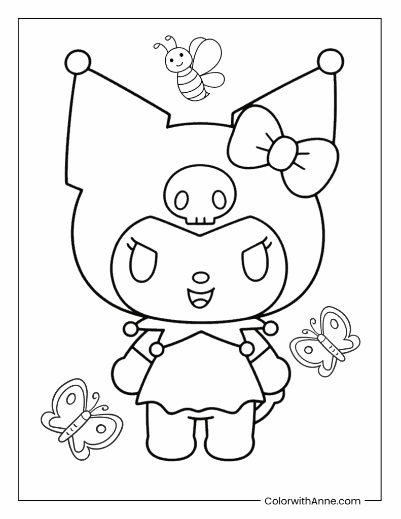 Kuromi and Butterflies Coloring Page