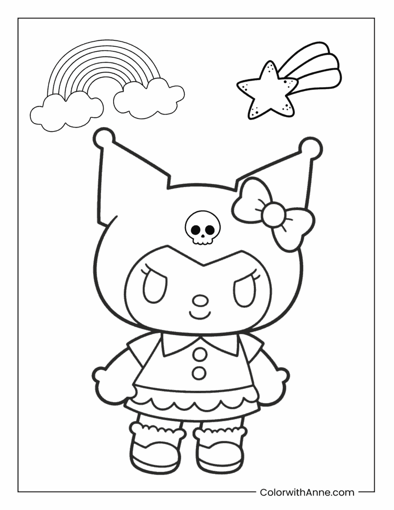Kuromi and Rainbow Coloring Page for Kids