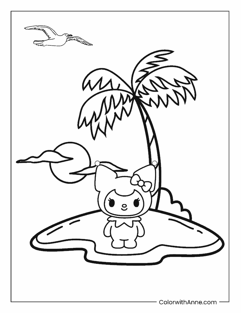 Kuromi on a Small Island Coloring Page