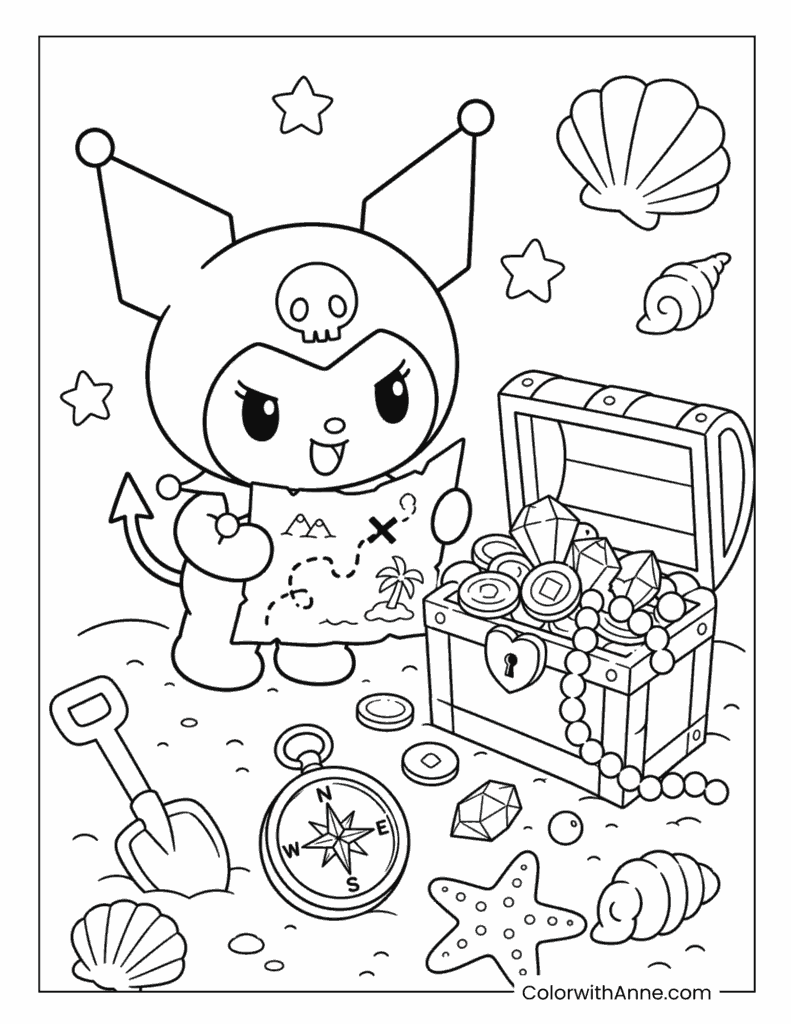 Kuromi’s Beach Treasure Hunt Coloring Page