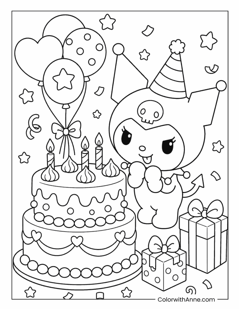 Kuromi’s Birthday Cake Party Coloring Page
