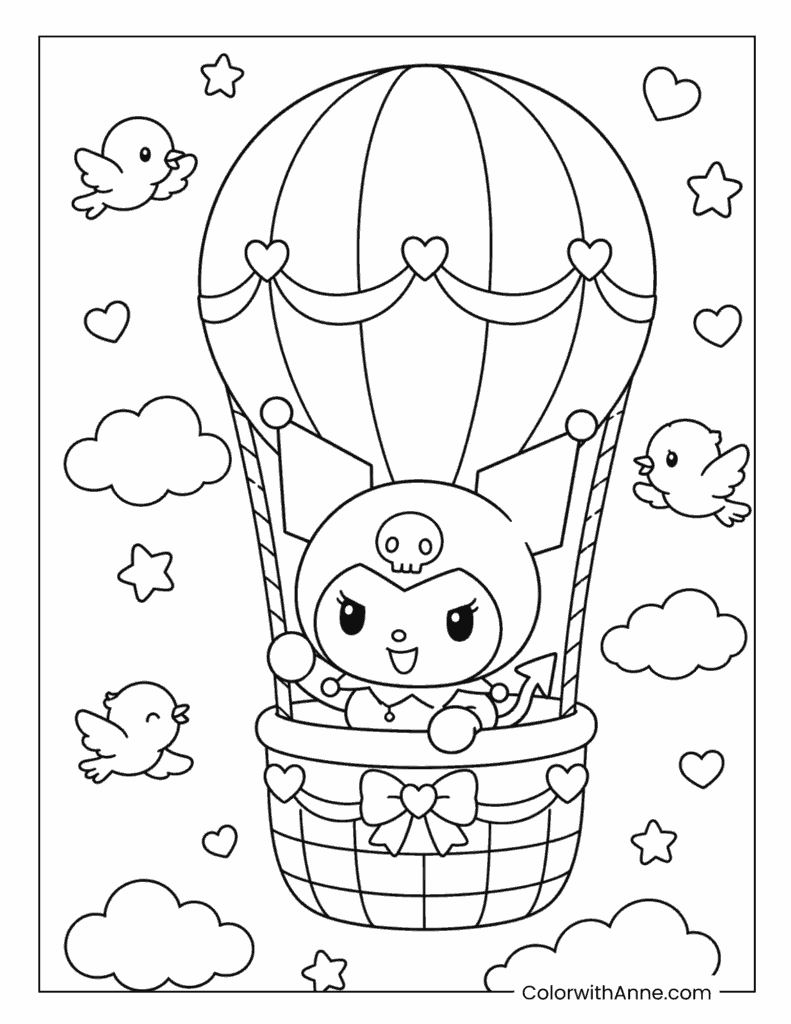 Kuromi’s Hot Air Balloon Adventure Coloring Page