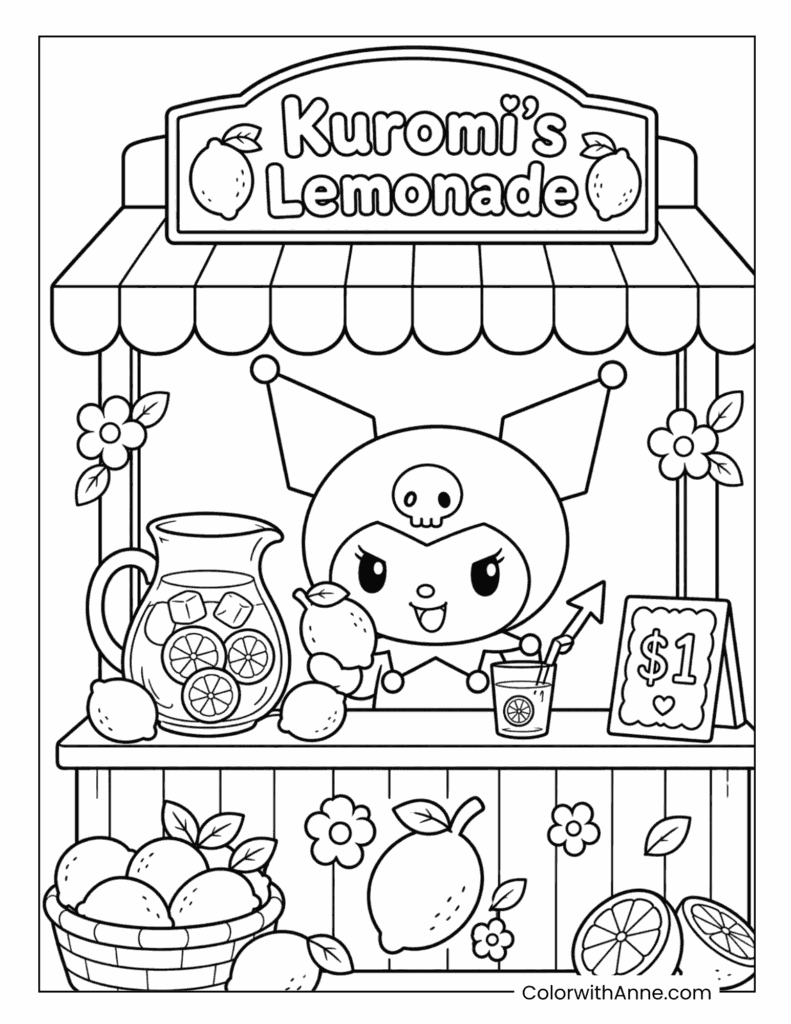 Kuromi’s Lemonade Stand Coloring Page