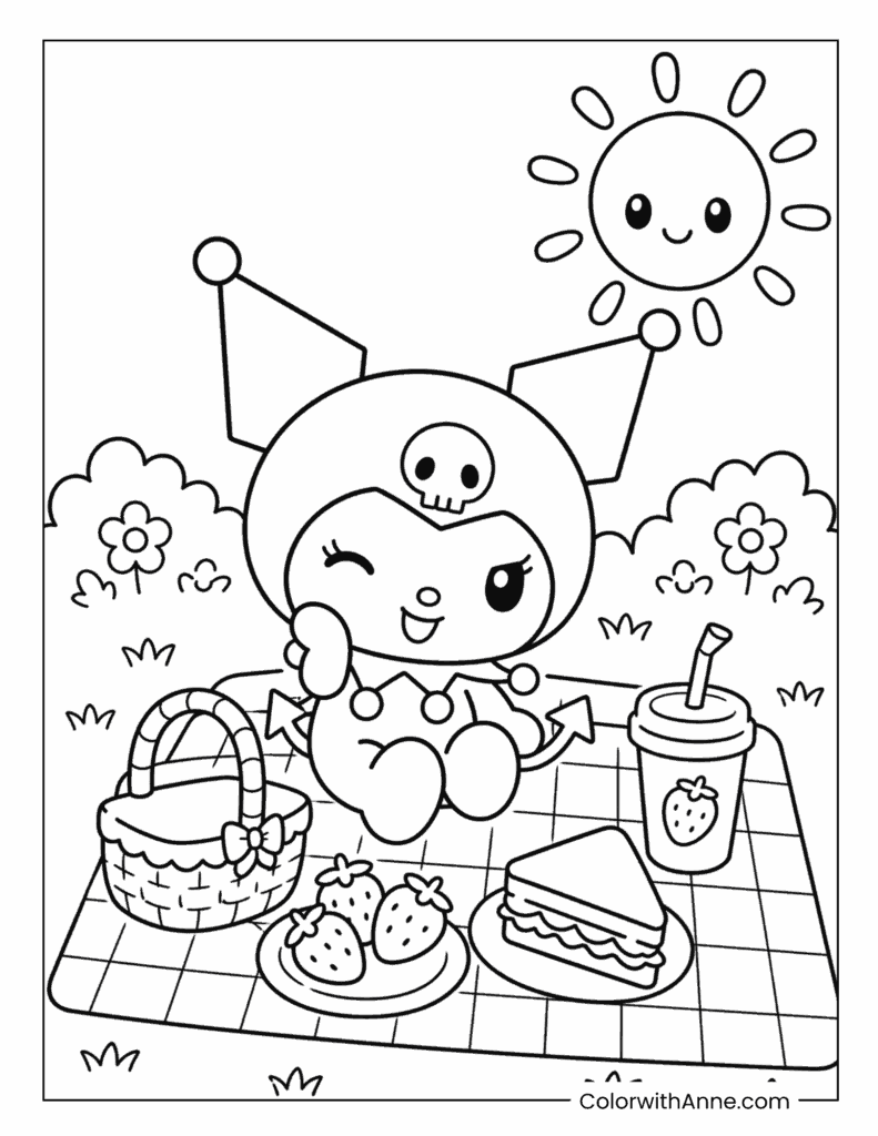 Kuromi’s Strawberry Picnic Coloring Page