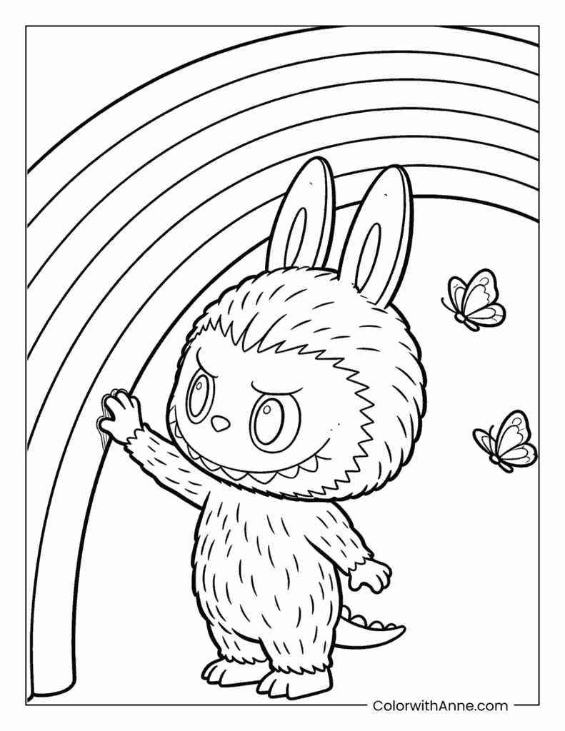 Labubu Catching a Rainbow Coloring Page