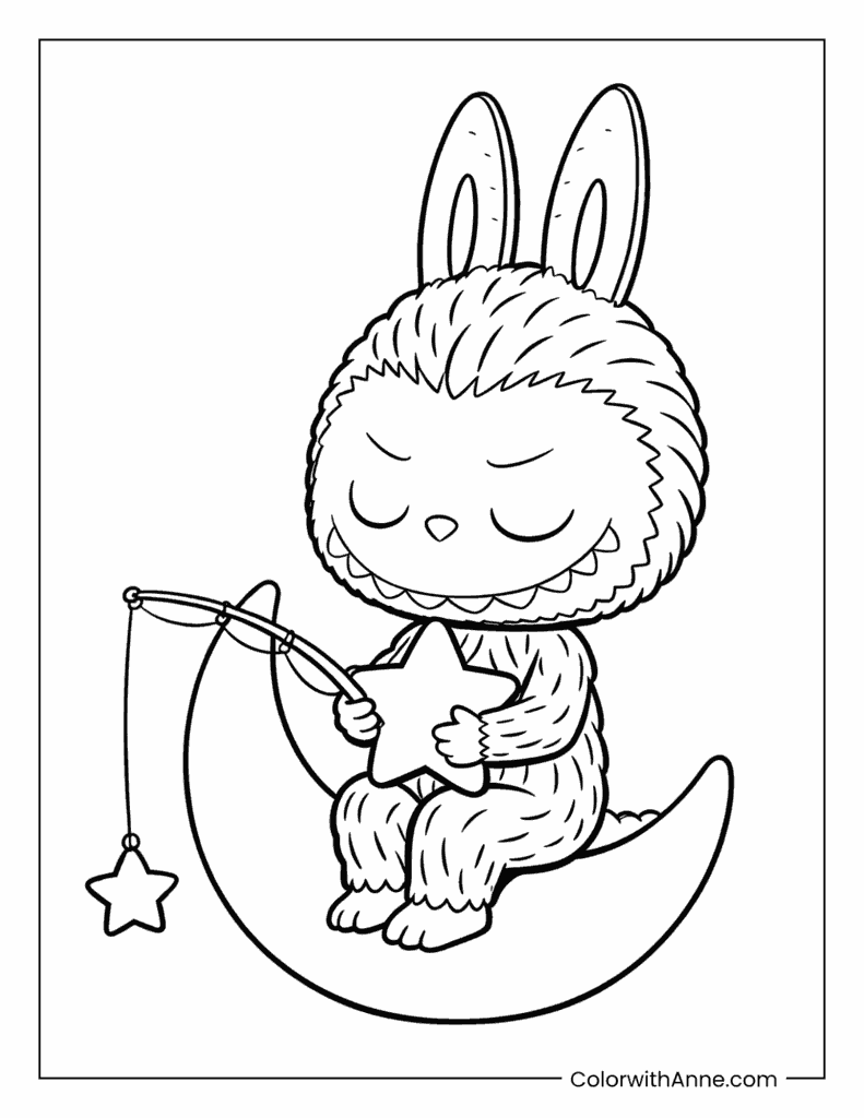Labubu Dreaming on a Crescent Moon Coloring Page
