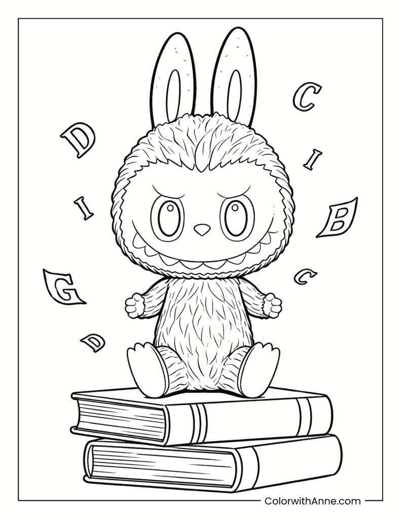 Labubu Reading Among Letters Coloring Page