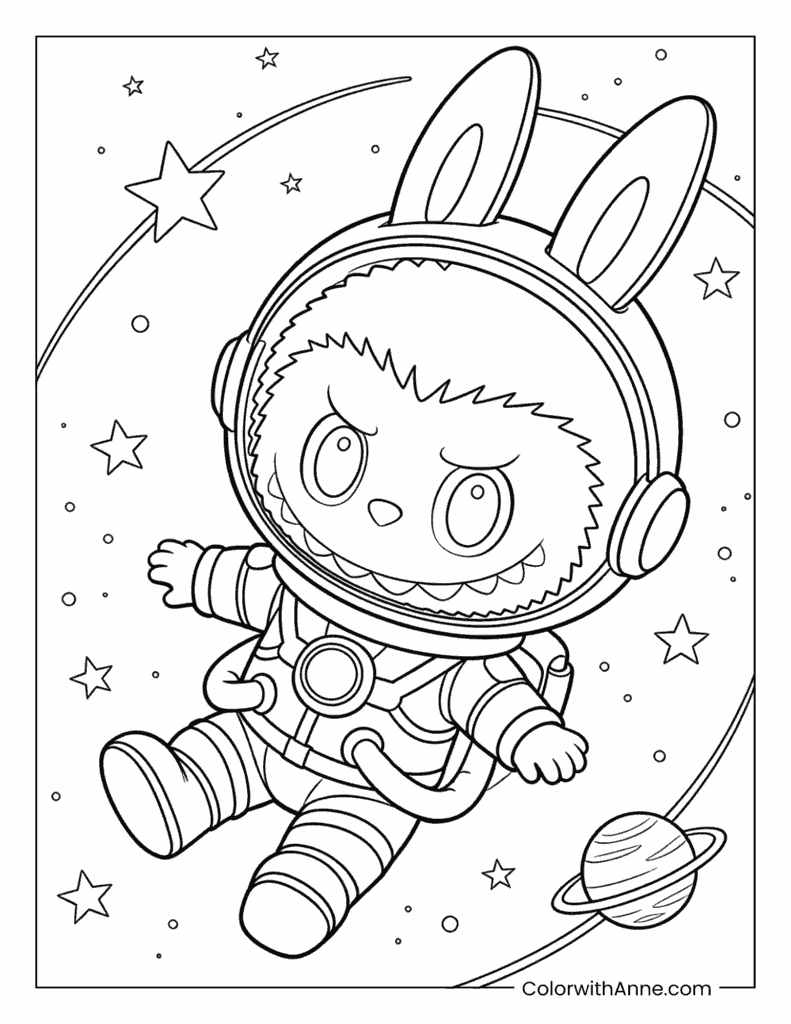 Labubu in Space Coloring Page