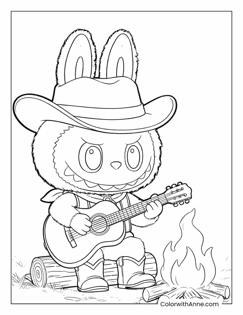 Labubu the Campfire Guitarist Coloring Page