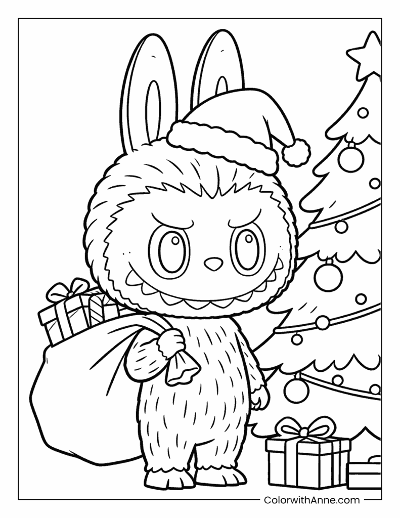 Labubu the Christmas Helper Coloring Page