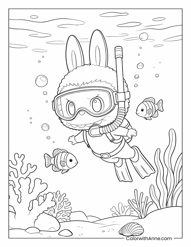 Labubu the Diver Coloring Page