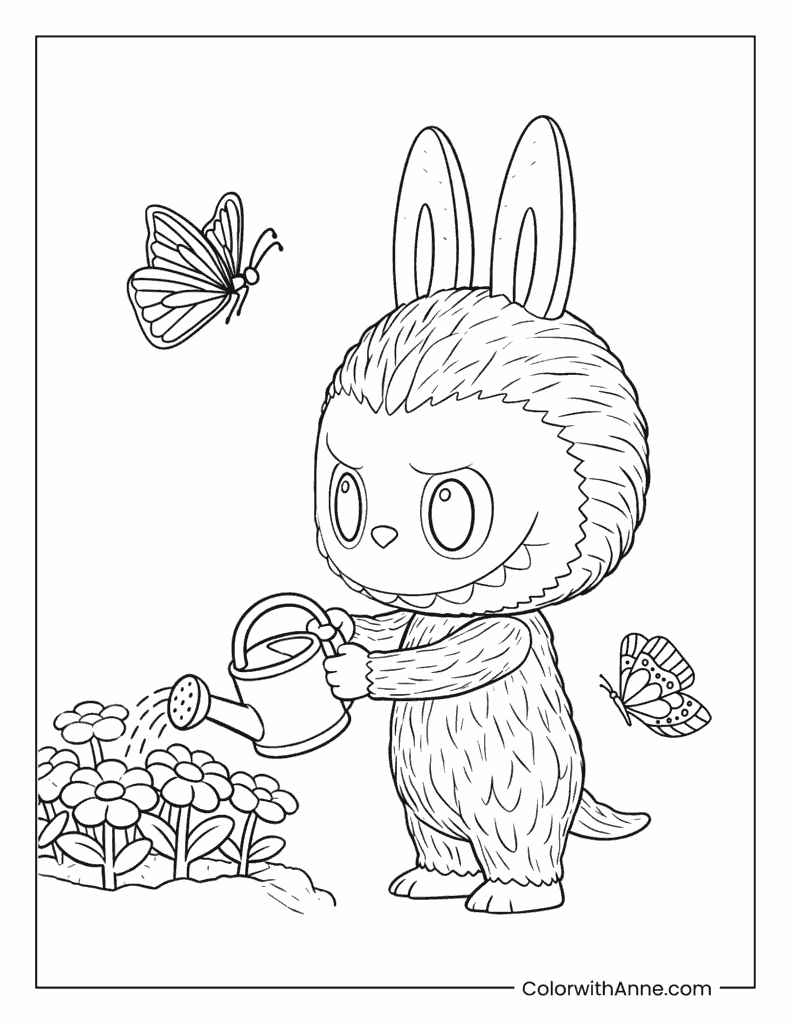 Labubu the Little Gardener Coloring Page