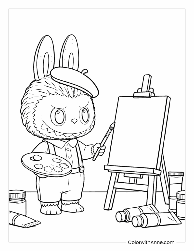 Labubu the Little Painter Coloring Page