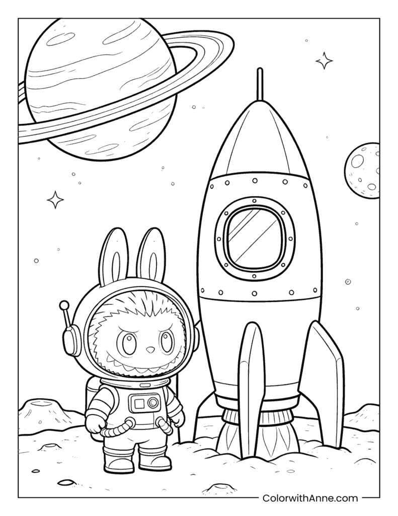 Labubu the Space Explorer Coloring Page for Kids