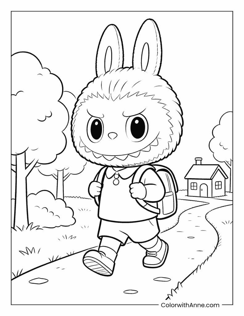 Labubu’s Forest Walk Coloring Page