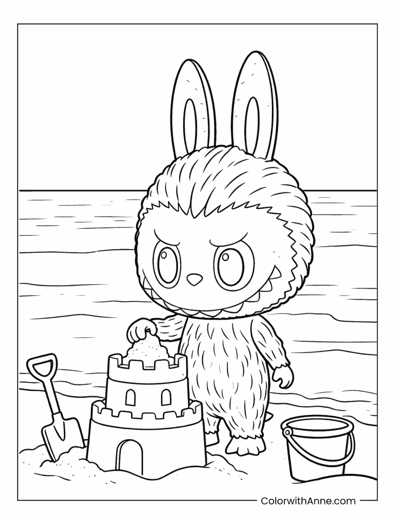 Labubu’s Sandcastle Adventure Coloring Page