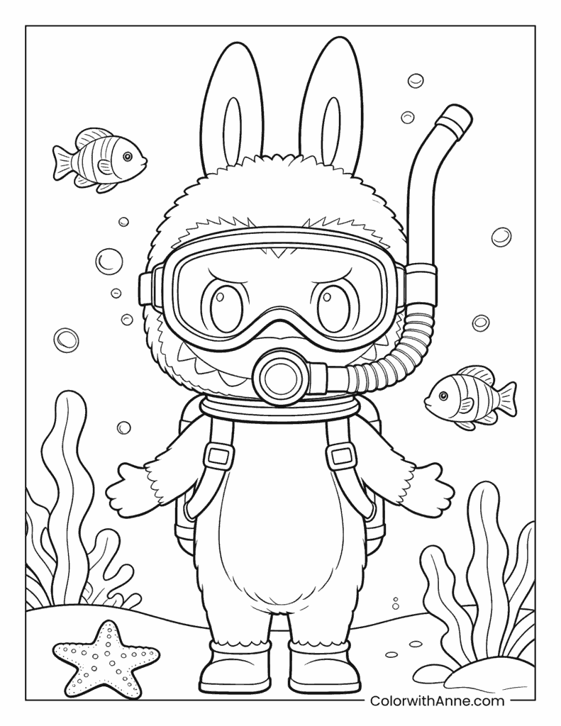 Labubu’s Underwater Adventure Coloring Page for Kids