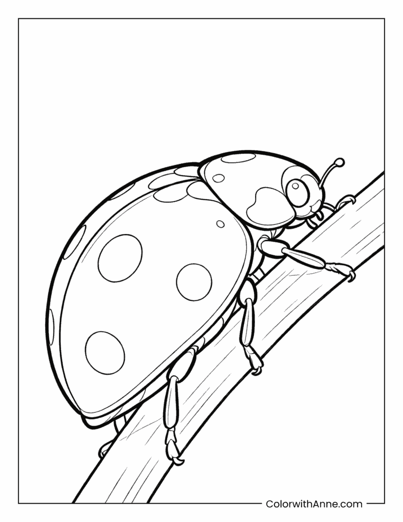 Ladybug Climbing on a Twig Coloring Page