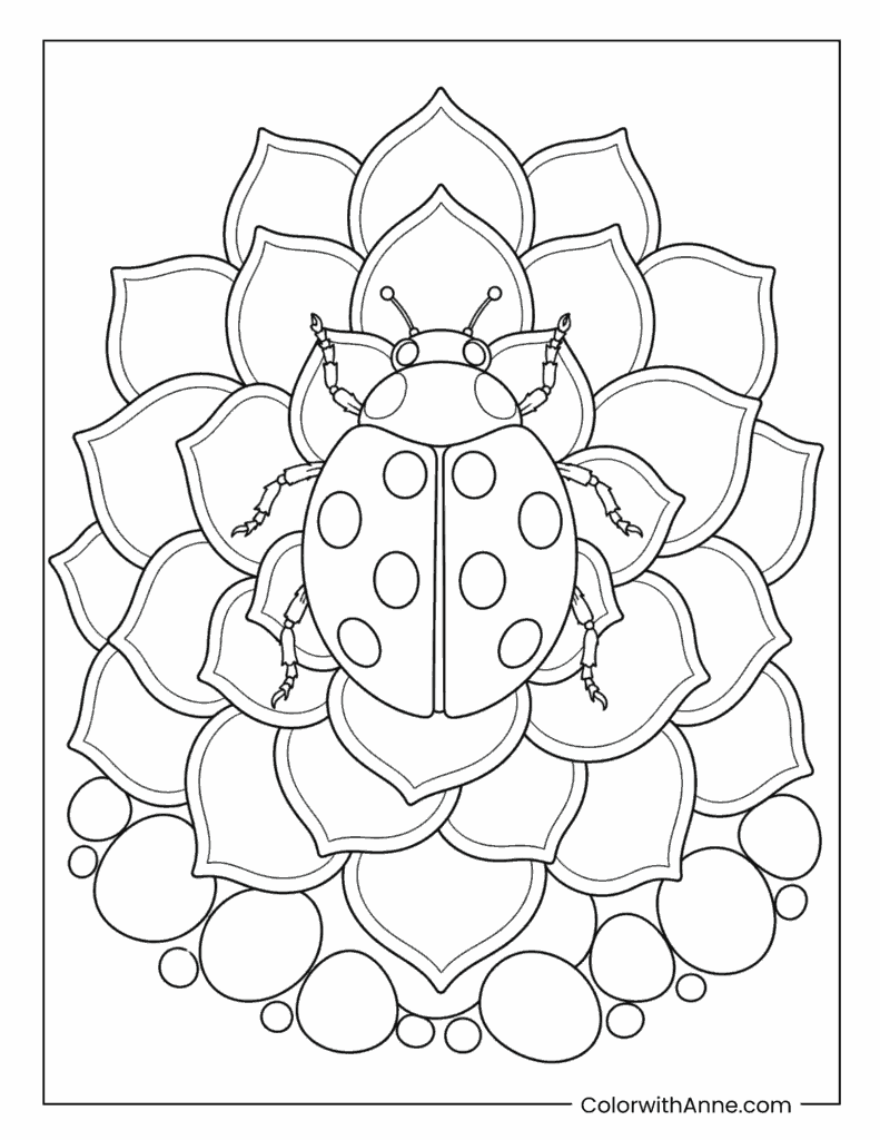 Ladybug Floral Mandala Coloring Page