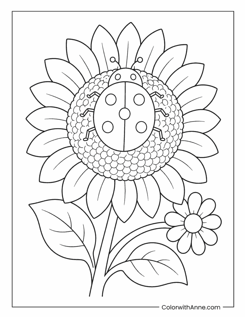Ladybug Resting on a Sunflower Coloring Page