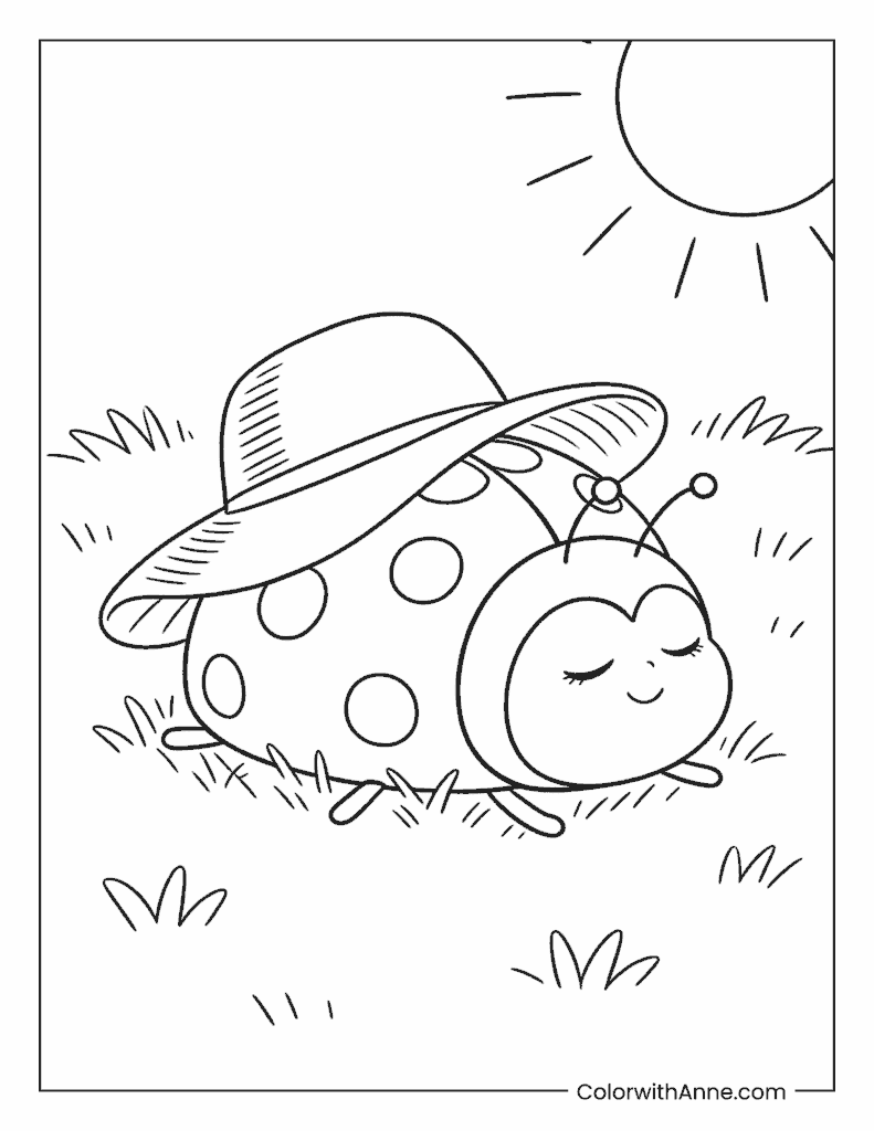 Ladybug in a Hat Under the Sun Coloring Page
