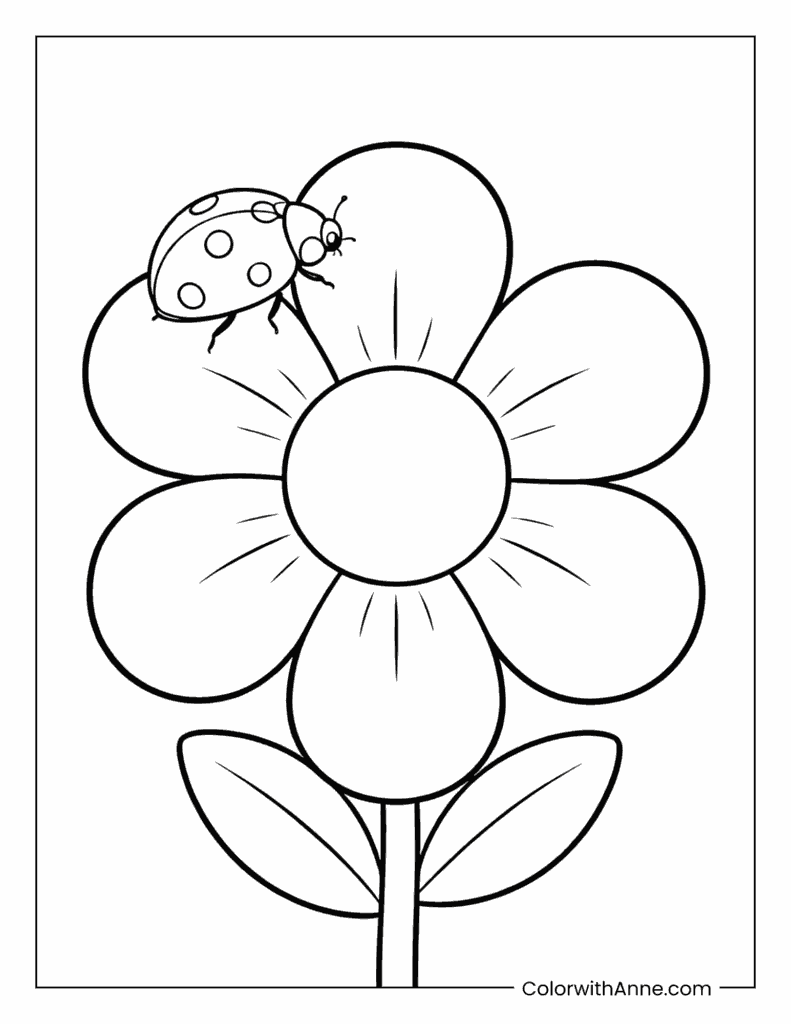 Ladybug on a Flower Coloring Page