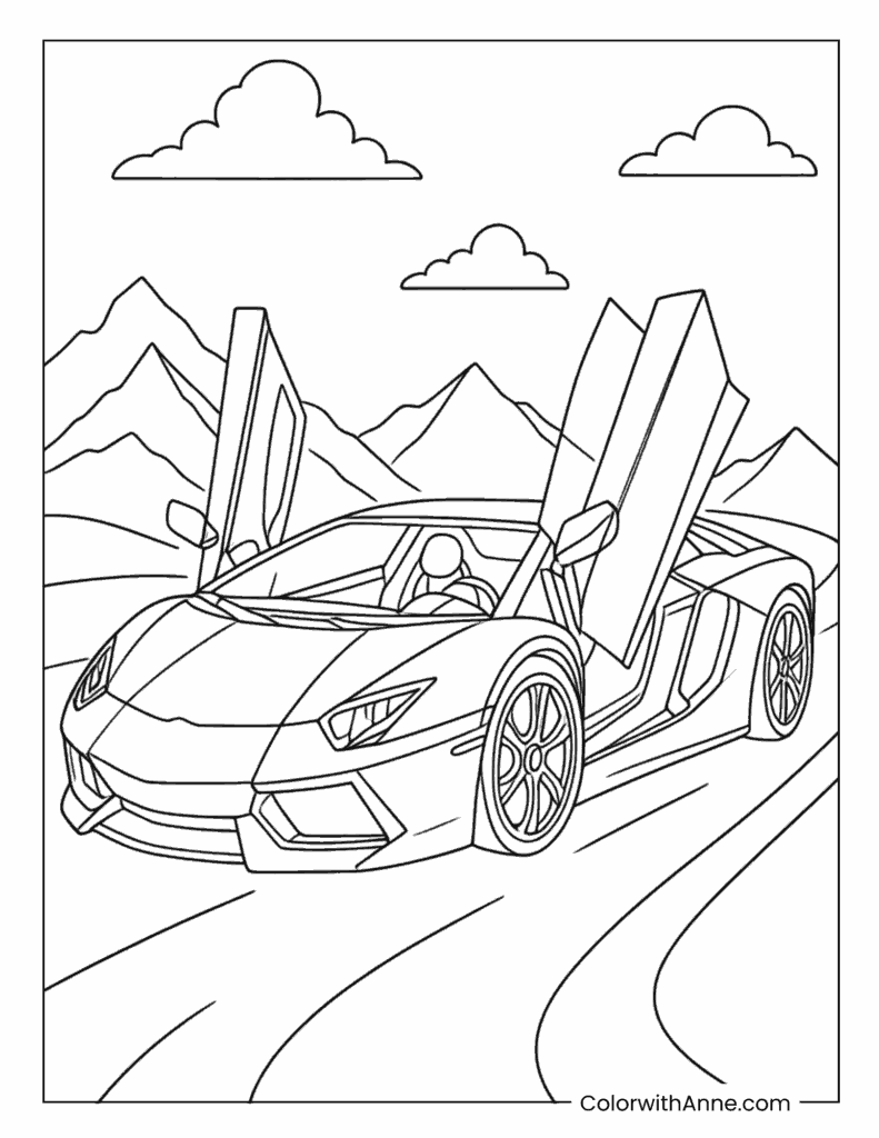 Lamborghini Aventador Roaster with Scissor Doors Open Coloring Page