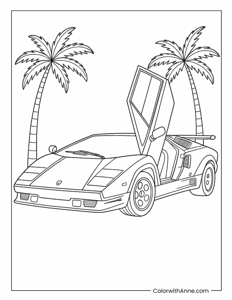 Lamborghini Countach with Scissor Door Open Coloring Page