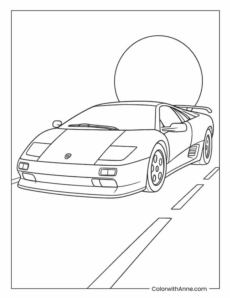 Lamborghini Diablo at Sunset Coloring Page