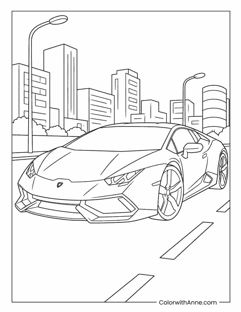 Lamborghini Huracán Driving Through the City Coloring Page