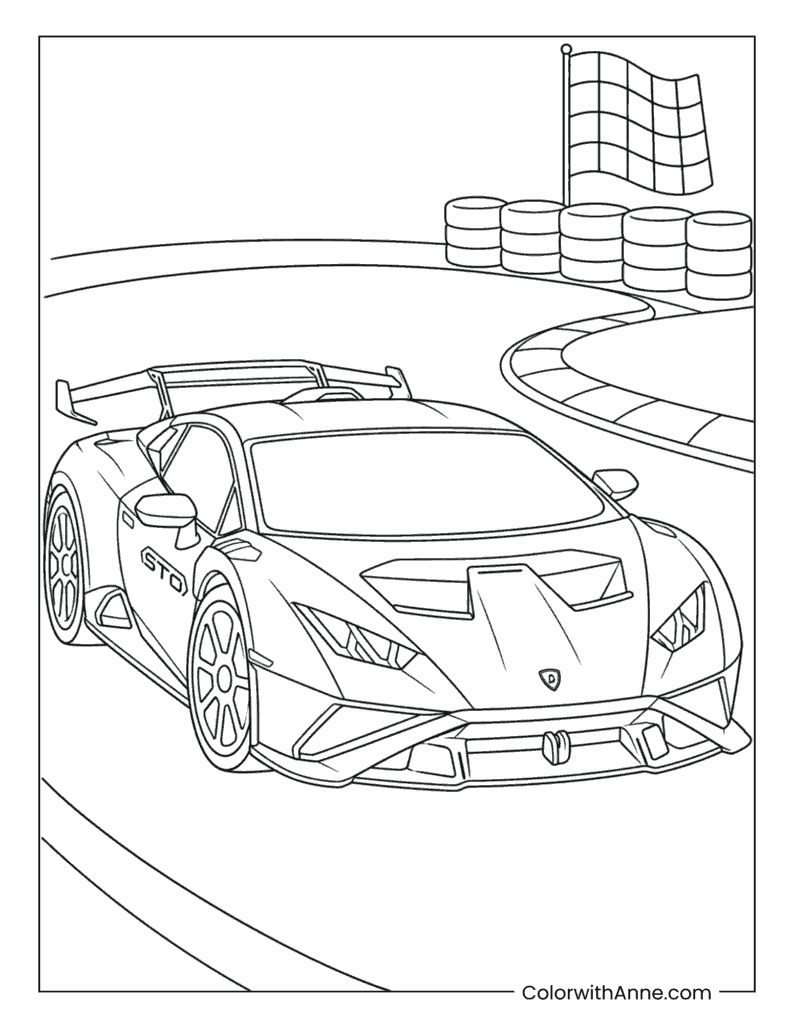 Lamborghini Huracán STO on a Racetrack Coloring Page