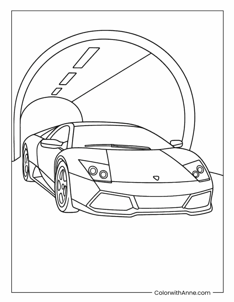Lamborghini Murciélago in a Futuristic Tunnel Coloring Page
