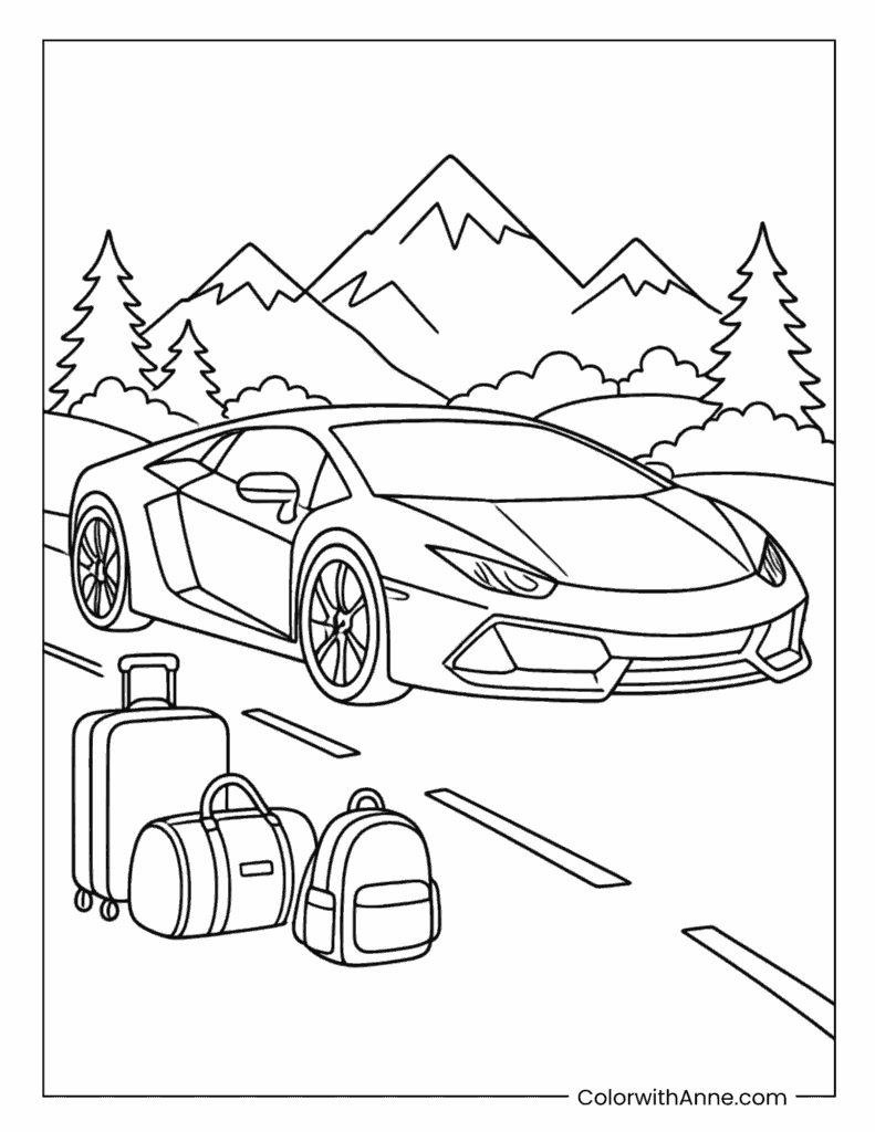 Lamborghini Road Trip with Luggage Coloring Page
