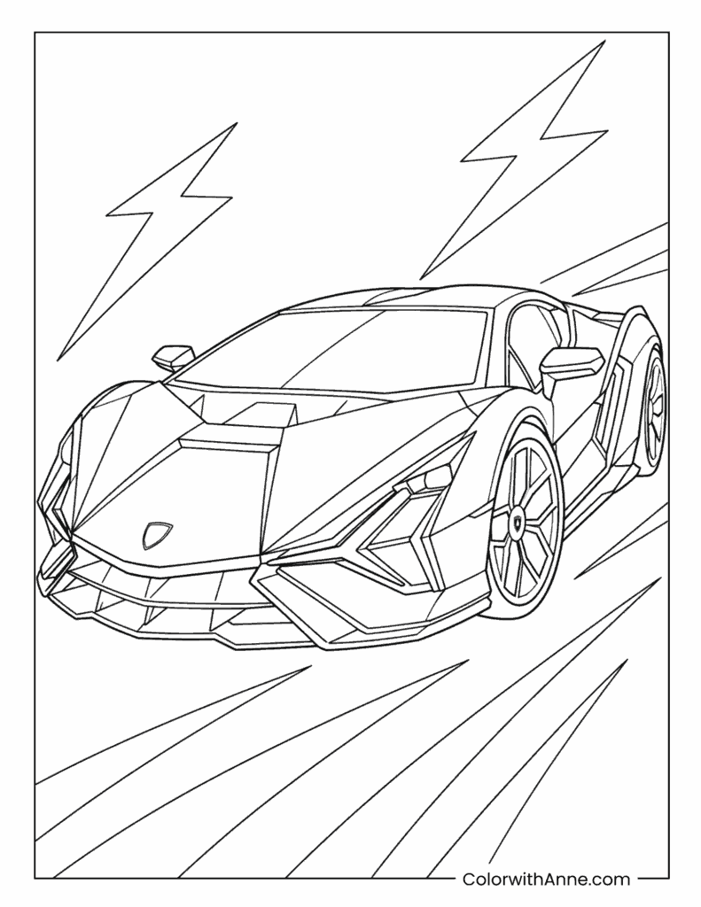 Lamborghini SIÁN Speeding with Lightning Coloring Page