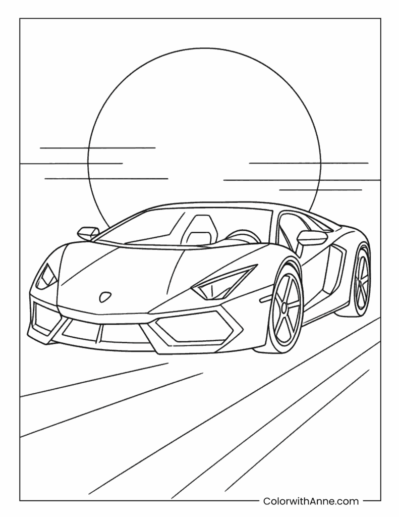 Lamborghini Supercar at Sunset Coloring Page