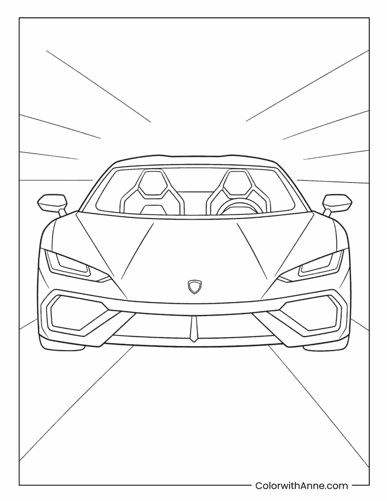 Lamborghini Temerario Front View in a Speed Tunnel Coloring Page