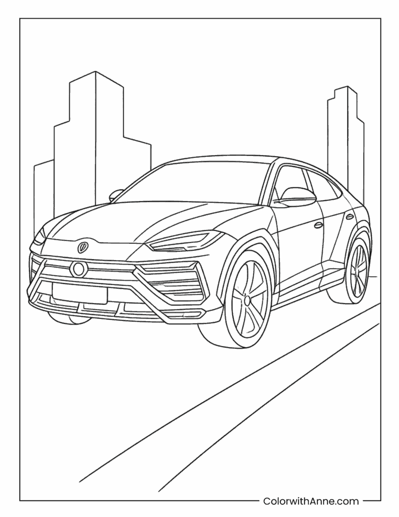 Lamborghini Urus in the City Coloring Page