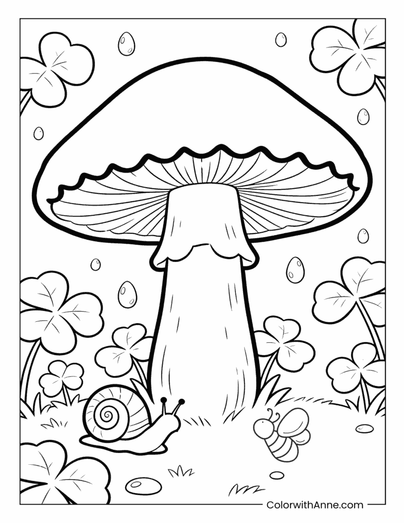 Large Mushroom with a Snail and a Bee Coloring Page